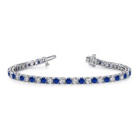 10.00 ct Ladies Round Cut Diamond And  Sapphire Tennis Bracelet in 14 kt White Gold 